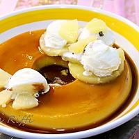 recette FLAN MAISON A L'ANANAS- CARAMEL ET BOULES DE GLACE VANILLE