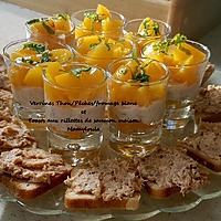recette Verrines Thon/pêches/fromage blanc et toasts aux rillettes de saumon maison