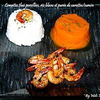 recette Crevettes thai persillées et Purée de carottes/cumin