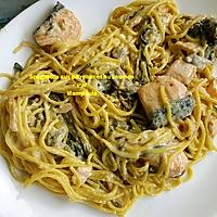 recette Spaghettis aux poireaux et au saumon