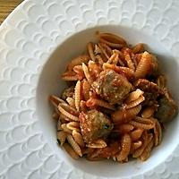 recette Pâtes gourmandes à la tomate et saucisse poêlée