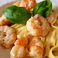 recette Pâtes crémeuses aux crevettes, ail et citron