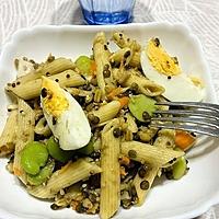 recette Salade de pâtes fèves vertes quinoa lentilles blé et blé d'épeautre