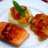 recette Pavé de truite sur galette de choux fleurs à la concassée de tomate et courgette