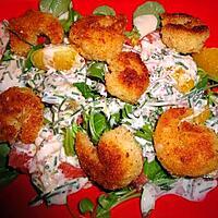 recette SALADE DE BEIGNETS DE GAMBAS AU PAMPLEMOUSSE OU GAMBAS FRITS