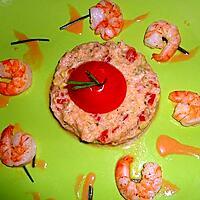 recette PRESSE DE TOURTEAU, AVOCAT, CELERI, TOMATES AUX GAMBAS