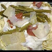 recette TAGLIATELLE SAUCE AUX ASPERGES VERTES ET JAMBON SEC