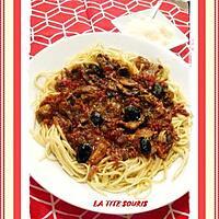 recette SPAGHETTIS TOMATES LARDONS ET CHAMPIGNONS