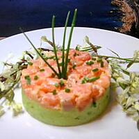 recette tartare de saumon frais sur son lit d'avocat