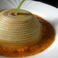recette spirale de psaghetti au zaalouk de poivron rouge et coeur de chèvre