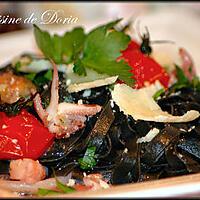 recette Fettucini al nero seppia aux fruits de mer et tomates cocktails