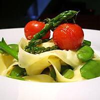 recette Tagliatelles sauce gorgonzola, légumes croquants et tomates confites..
