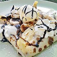recette Crépes à la banane coulis de chocolat et noix de coco
