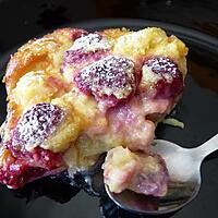 recette Clafoutis pêches-framboises,chocolat blanc et tonka