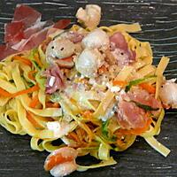 recette tagliatelle fraîche aux deux légumes accompagné de speck et st jacques citronné