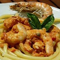 recette PERCIATELLI AUX GAMBAS SAUCE TOMATE ET GUINNESS