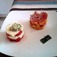 recette Tomates mozzarella avec chantilly au basilic  et chiffonnade melon et jambon sec