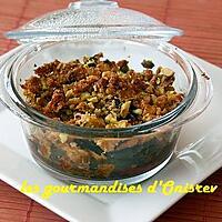 recette Crumble salé aux poivrons, tomates, basilic et pistaches