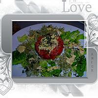recette Salade de tomate - feta et lardons de saumon à l’alfalfa