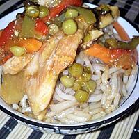 recette Ramen au poulet et ses légumes sautés sauce cantonnaise