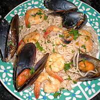 recette Nouilles chinoises aux moules et crevettes