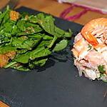 recette Tartare de saumon/crevette revisité accompagné de sa salade de jeunes pousses d'épinards