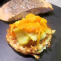recette Saumon et sa fondue de poireaux et carottes sur galette de pommes de terre