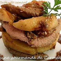 recette Aiguillettes de canard poêlées aux pommes et abricots