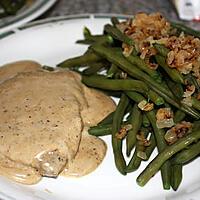 recette Steack au poivre, haricots verts aux oignons