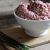 recette Tartinade toute rose de radis, échalote, chèvre et ciboulette