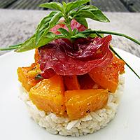 recette Courge Butternut rôtie au basilic, bresaola et risotto