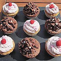 recette Assortiment cupcakes mousse framboises/mascarpone et mousse au chocolat