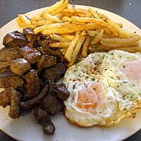 recette " Plato combinado N° 9 " Trio de Foie d'agneau. mariné ..Oeufs frits et pommes allumettes...." Pour femmes pressées...