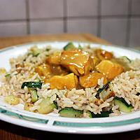 recette Emincé de poulet au curry, riz express aux courgettes