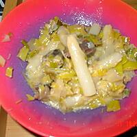 recette fondue de poireaux polée aux asperges et gesiers confits