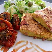 recette " Plato combinado N° 11... Tomates persillées au four ... Omelette Jambon fromage..."