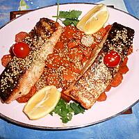 recette Pavé de saumon laqué,carottes confites et graines de sésame