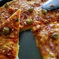 recette "Pizza express au thon et olives farcies aux anchois.."